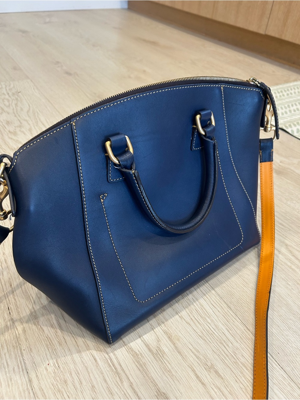 Dooney & Bourke Navy Leather Satchel Bag - Picture 2 of 9